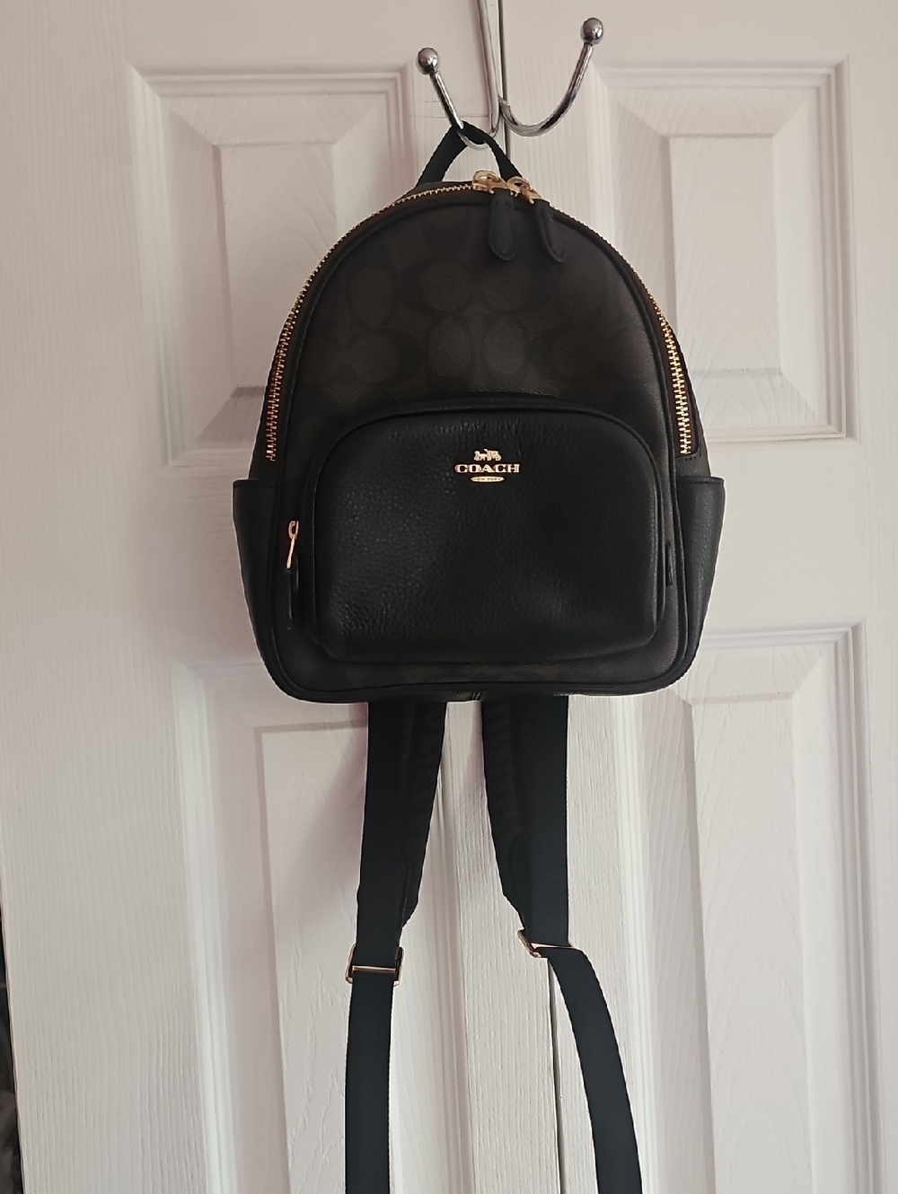 Coach Black Signature Mini Backpack with Gold Hardware